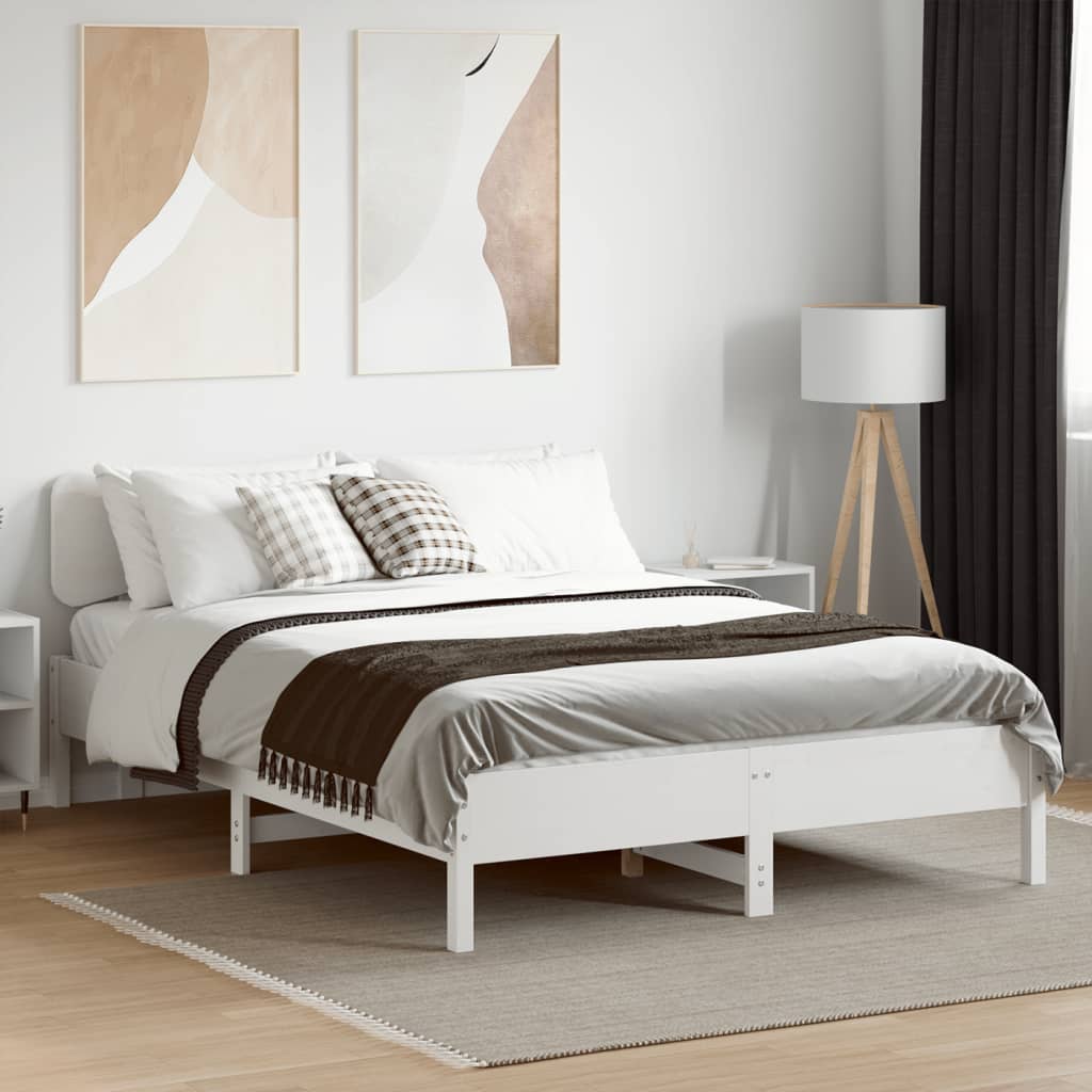 vidaXL Rama łóżka bez materaca, biała, 135x190 cm, lite drewno sosnowe