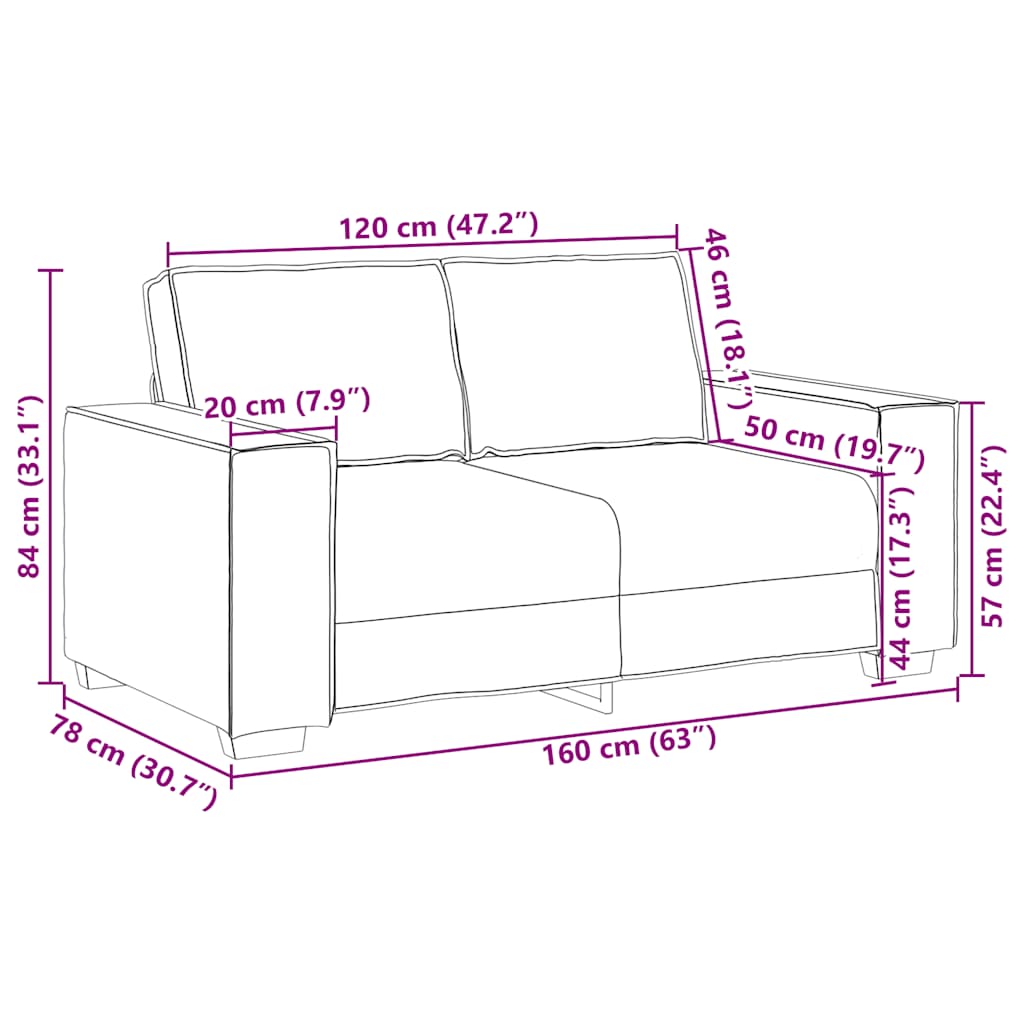 vidaXL Sofa 2-osobowa Cloud Grey 160x78x84 cm Tkanina