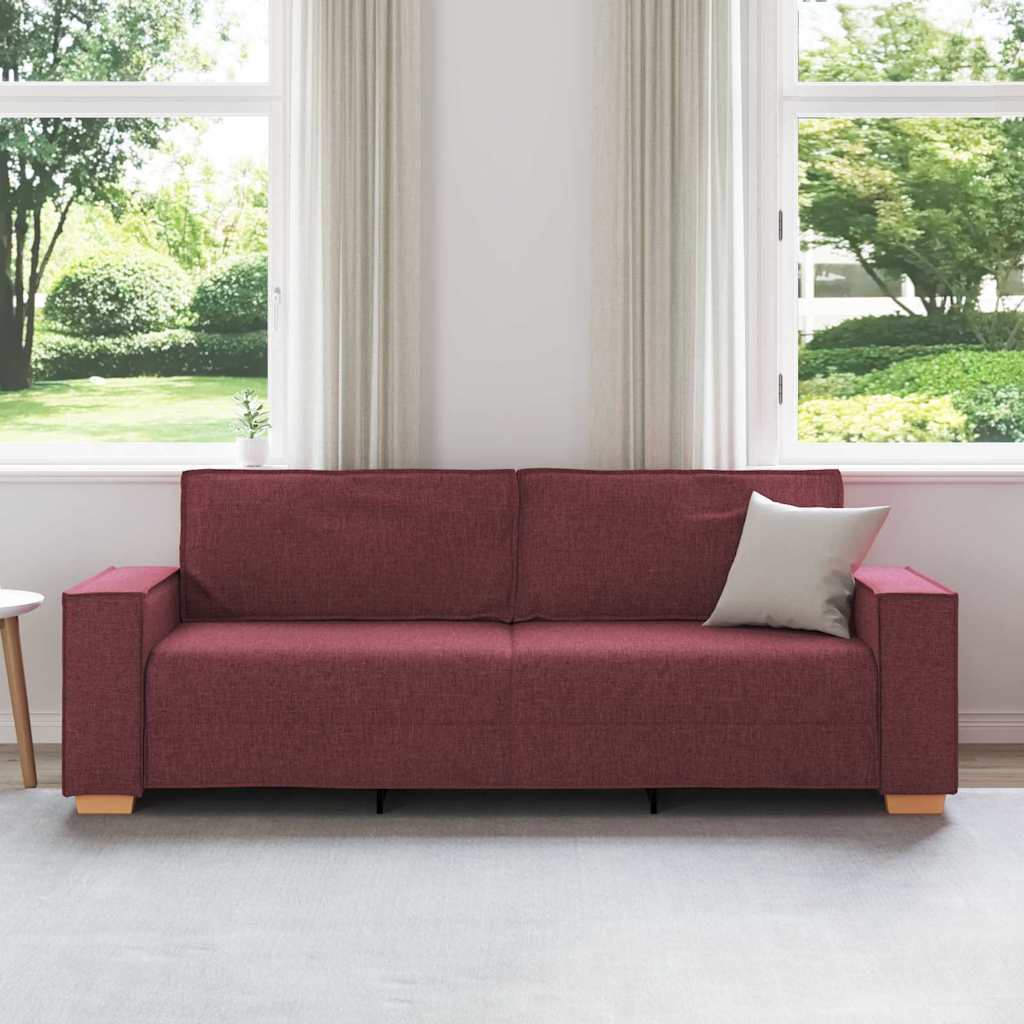 vidaXL Sofa 3-osobowa Czerwone wino 220 cm tkanina