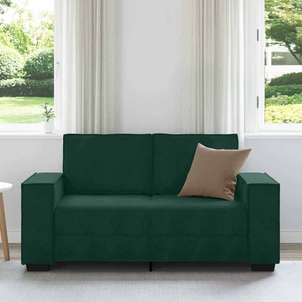 vidaXL Sofa 2-osobowa, ciemnozielona, 160x78x84 cm, tapicerowana aksamitem