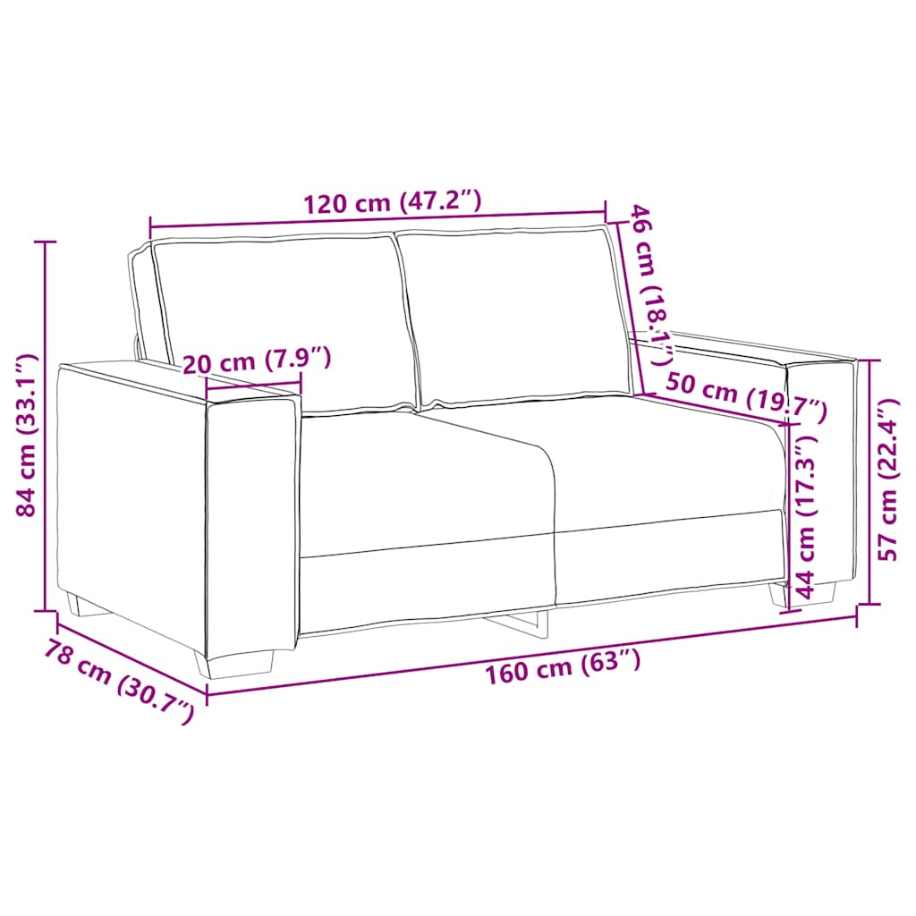 vidaXL Sofa 2-osobowa, kremowy, 160x78x84 cm, tapicerowana aksamitem