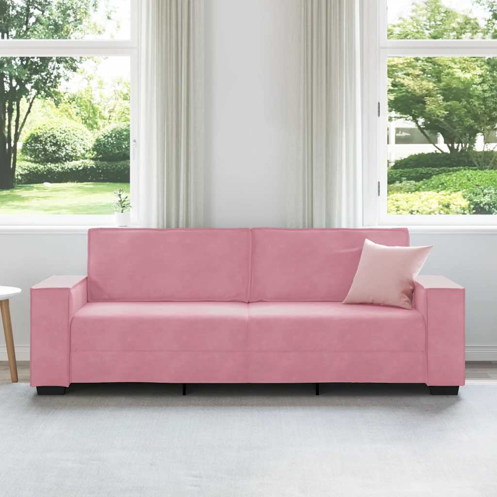 vidaXL Sofa 3-osobowa, różowa, 220x78x84 cm, obita aksamitem