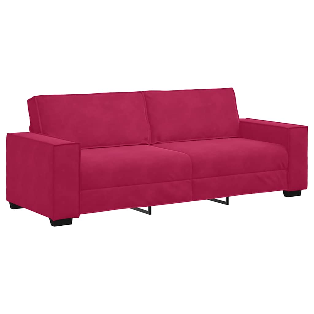 vidaXL Sofa 3-osobowa, winna czerwień, 220x78x84 cm, obita aksamitem