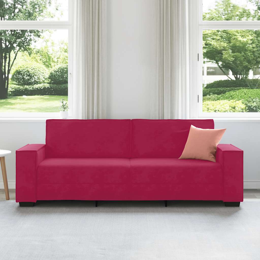 vidaXL Sofa 3-osobowa, winna czerwień, 220x78x84 cm, obita aksamitem