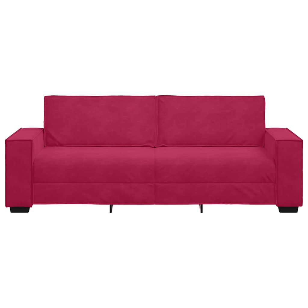vidaXL Sofa 3-osobowa, winna czerwień, 220x78x84 cm, obita aksamitem