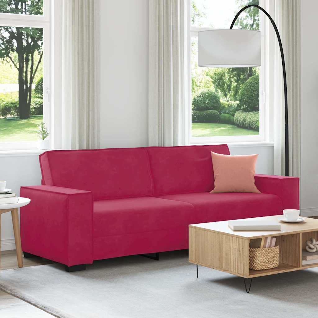 vidaXL Sofa 3-osobowa, winna czerwień, 220x78x84 cm, obita aksamitem