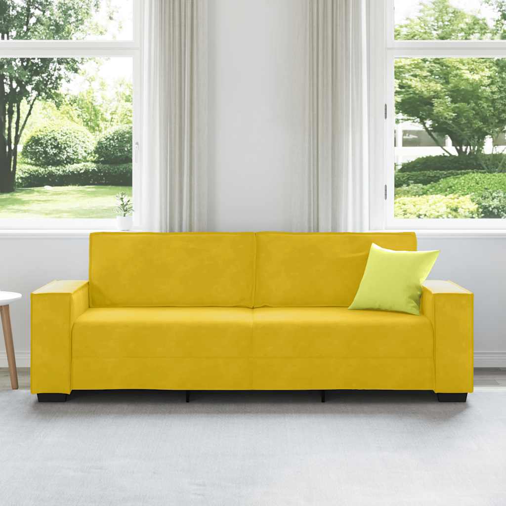 vidaXL Sofa 3-osobowa, żółty, 220x78x84 cm, tapicerowana aksamitem