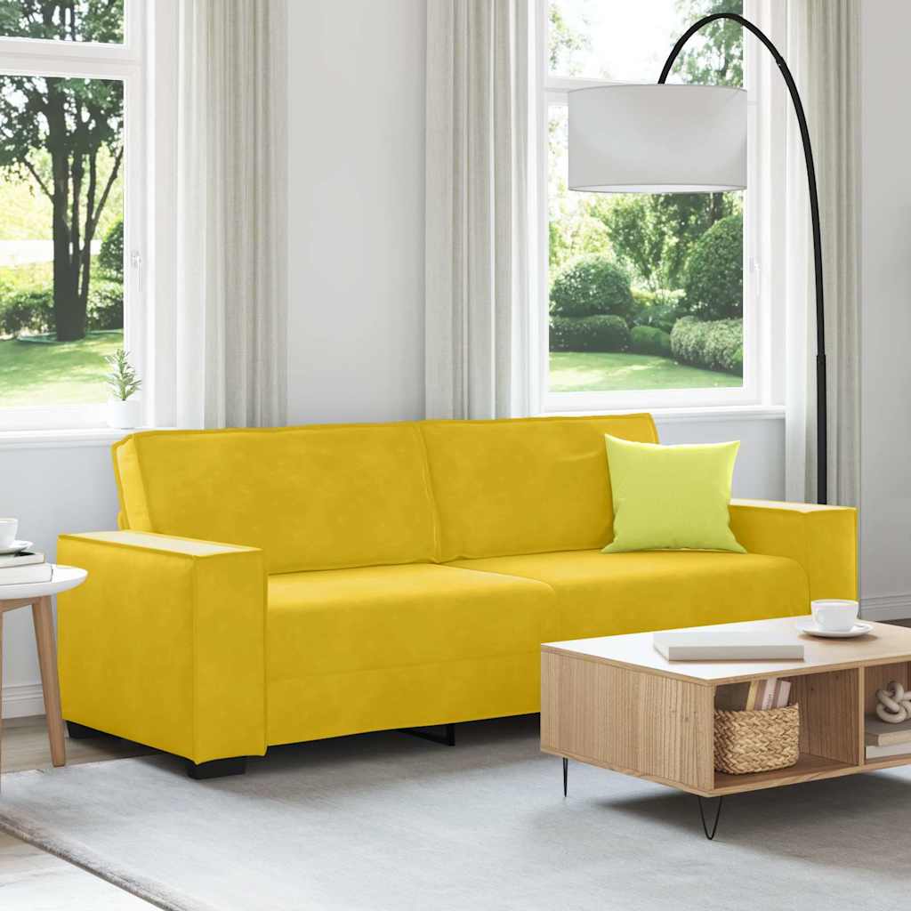 vidaXL Sofa 3-osobowa, żółty, 220x78x84 cm, tapicerowana aksamitem