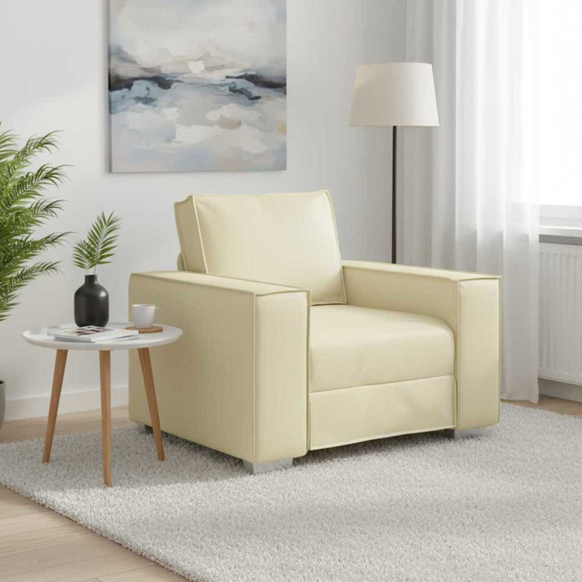 vidaXL Fotel Kremowy 100 cm Skóra ekologiczna
