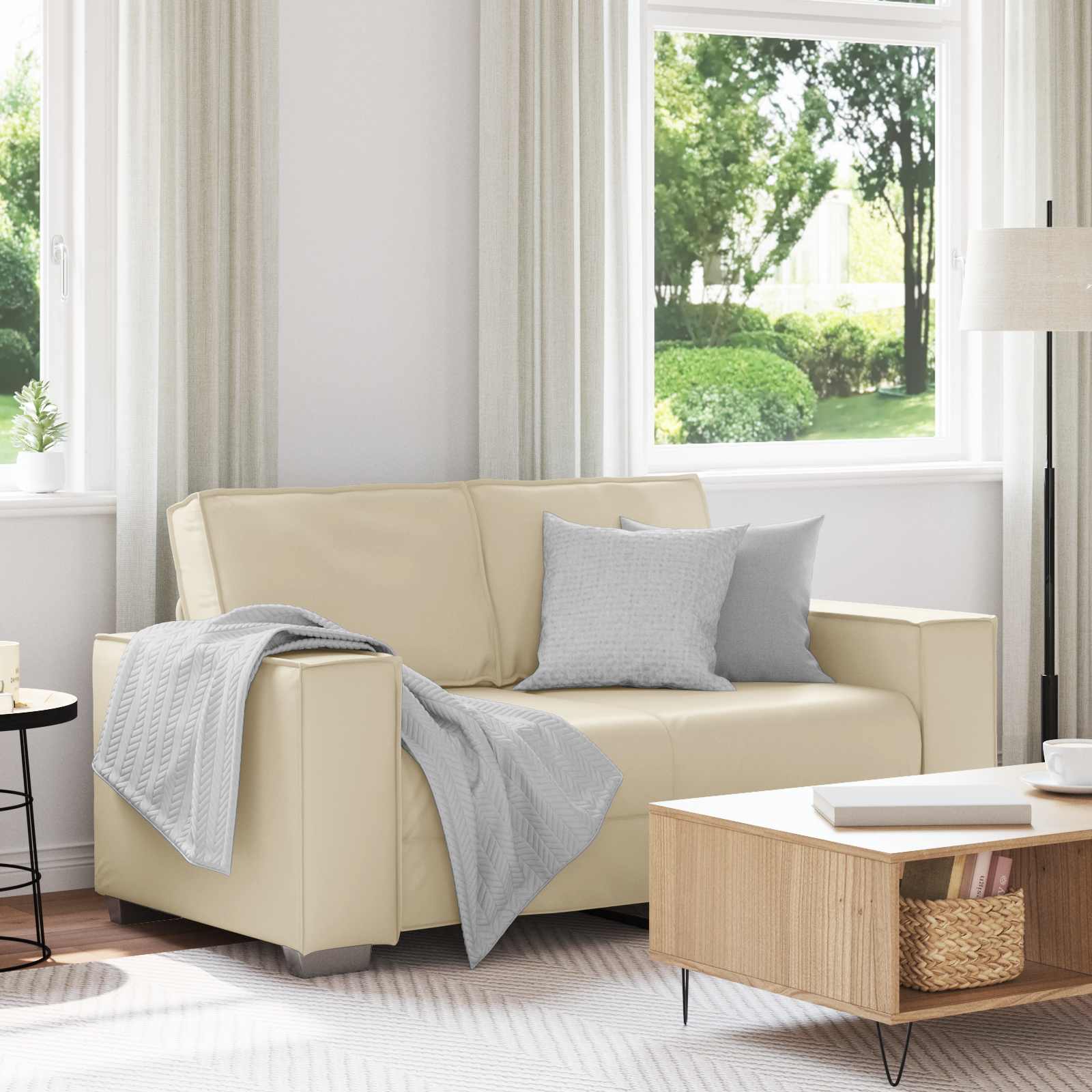 vidaXL Sofa dwuosobowa Kremowy 160 cm Skóra ekologiczna