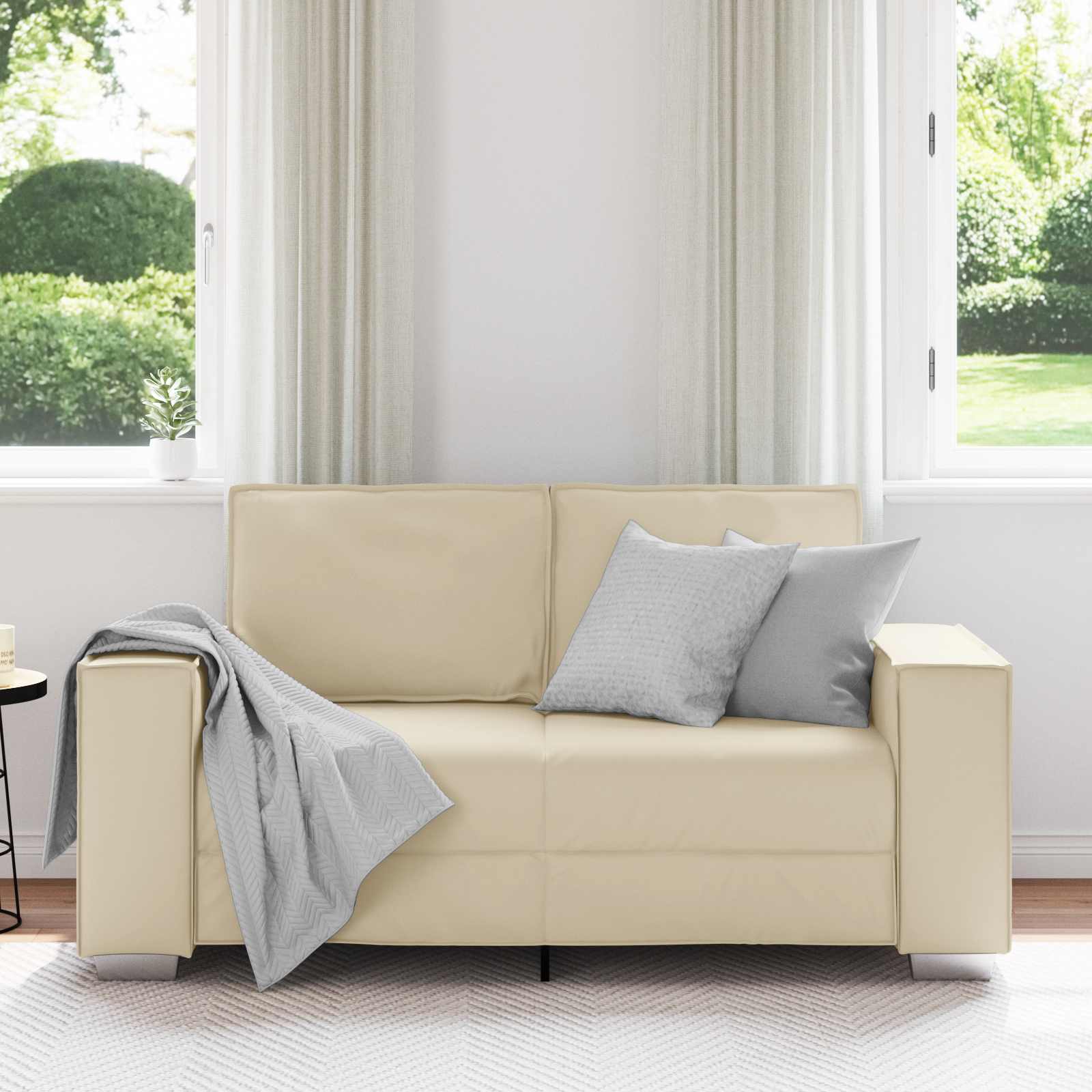 vidaXL Sofa dwuosobowa Kremowy 160 cm Skóra ekologiczna
