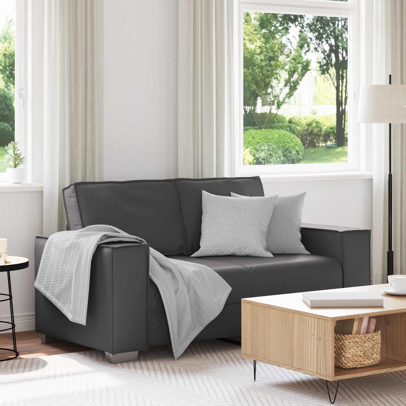 vidaXL Sofa dwuosobowa Szary 160 cm Skóra ekologiczna