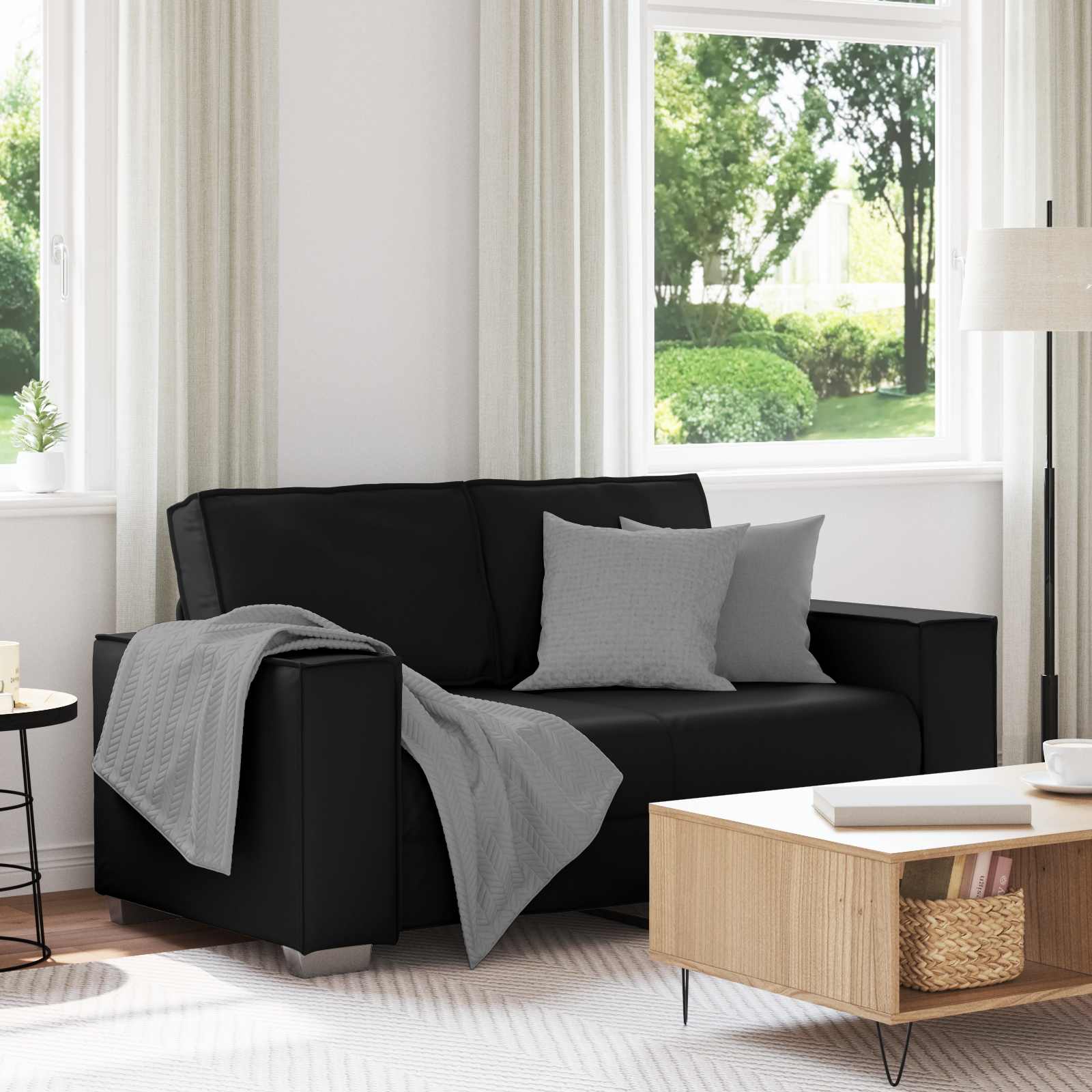 vidaXL Sofa dwuosobowa Czarny 160 cm Skóra ekologiczna