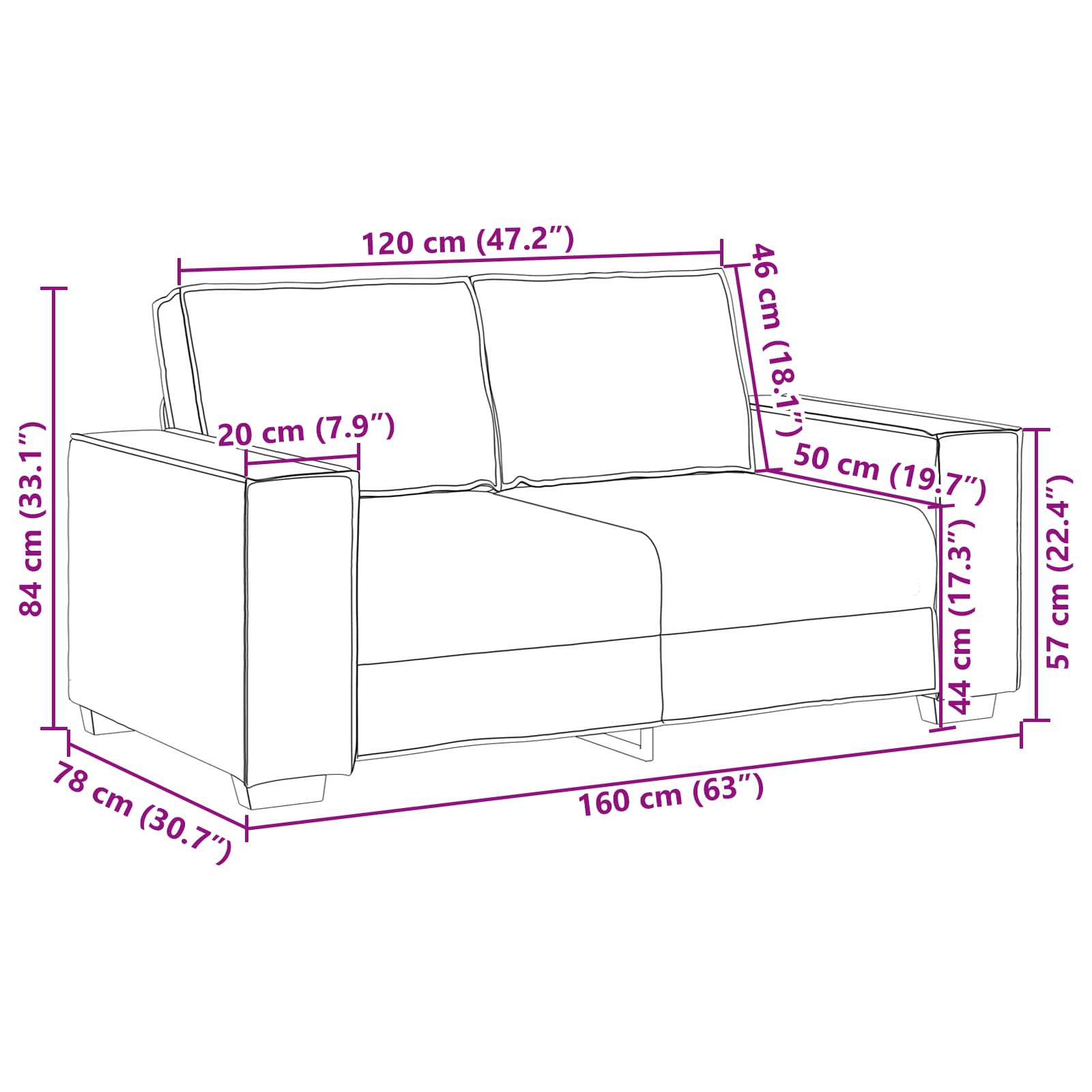 vidaXL Sofa dwuosobowa Biały 160 cm Skóra ekologiczna