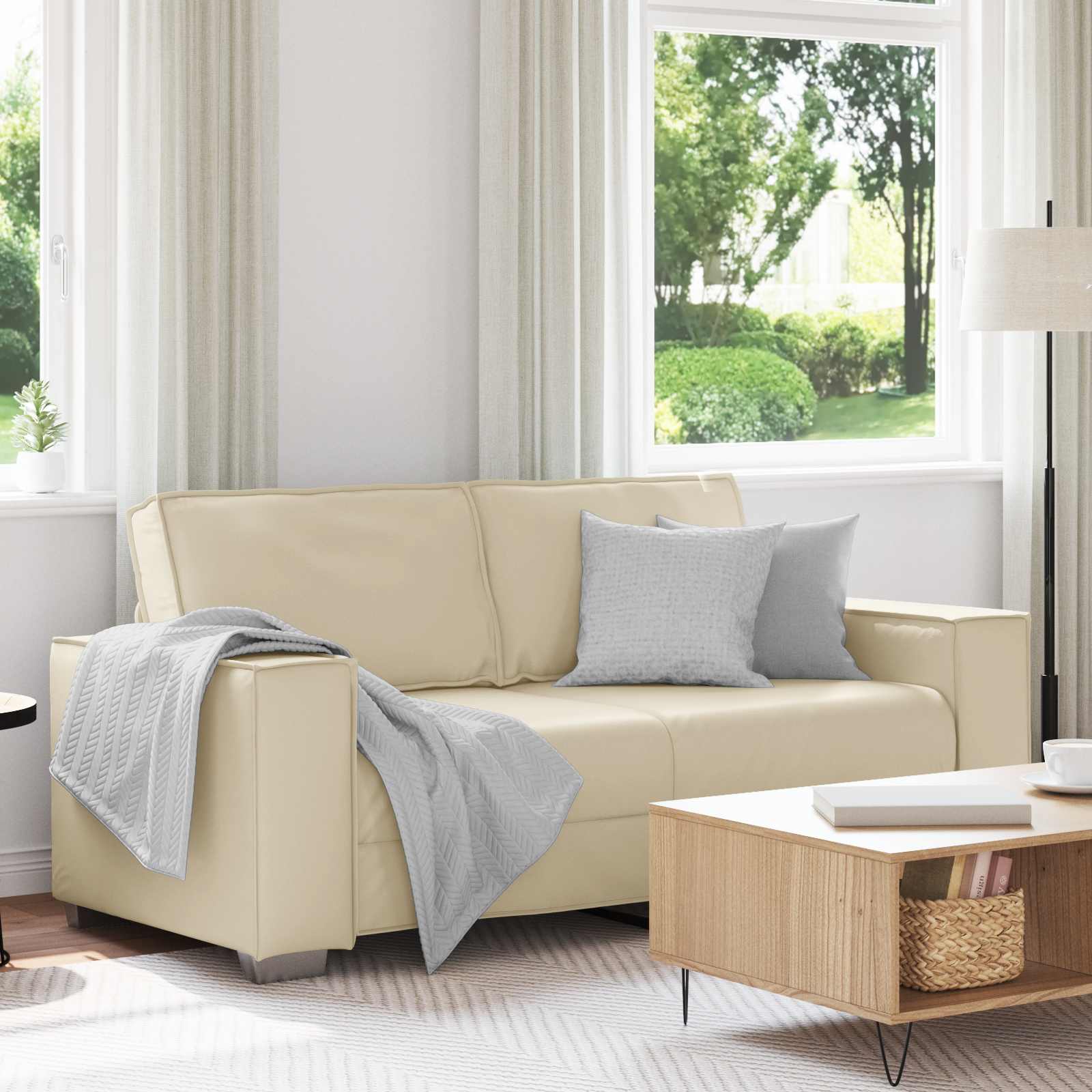 vidaXL Sofa dwuosobowa Kremowy 180 cm Skóra ekologiczna