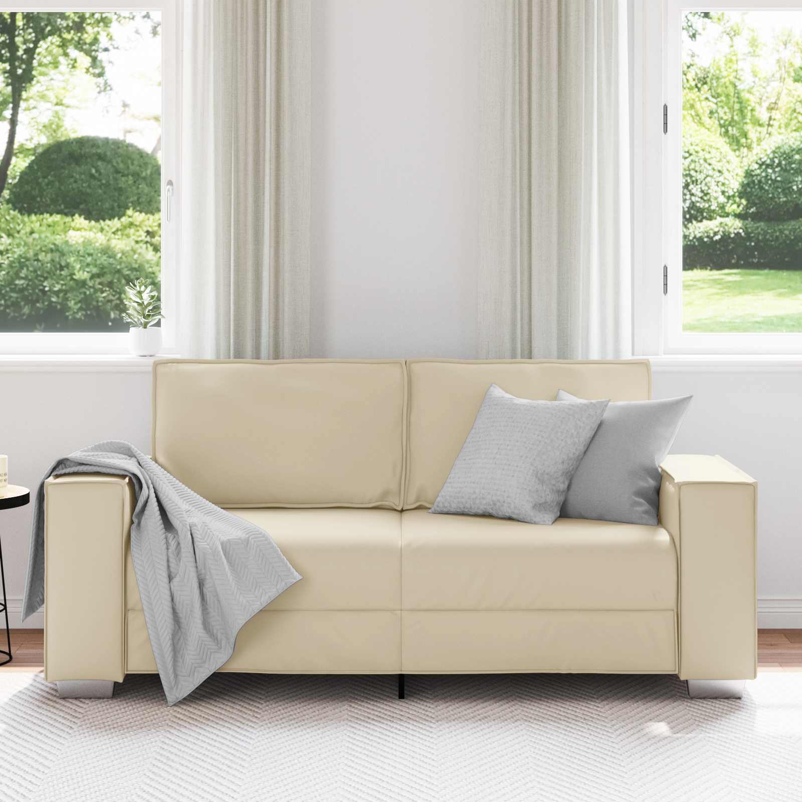 vidaXL Sofa dwuosobowa Kremowy 180 cm Skóra ekologiczna