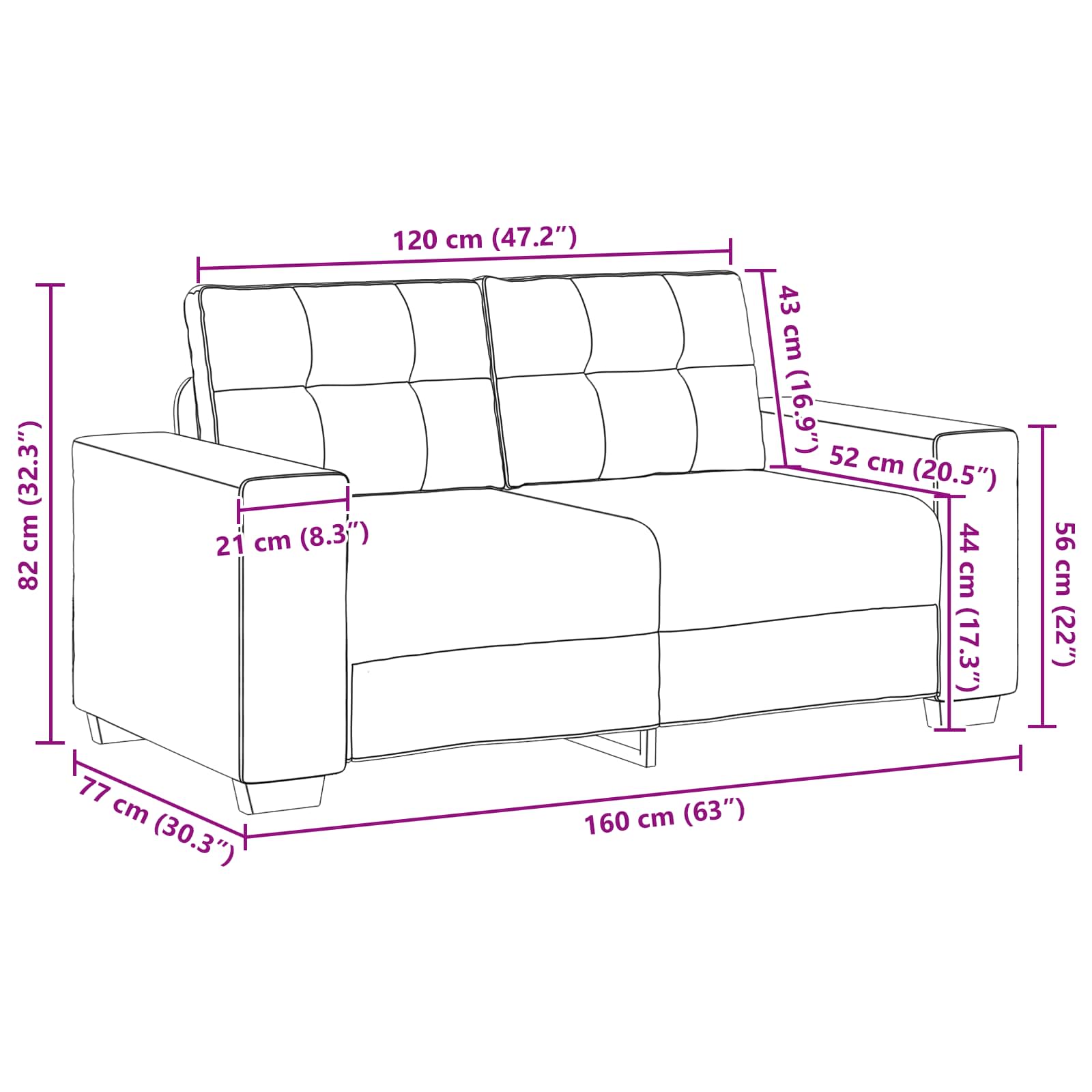 vidaXL Sofa dwuosobowa Kremowy 160 cm tkanina