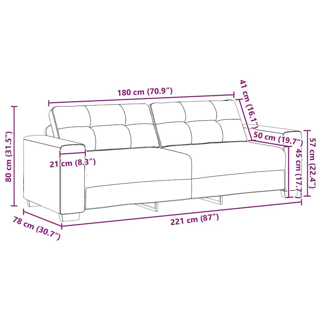 vidaXL Sofa 3-osobowa Czarna 220x78x80 cm Tkanina