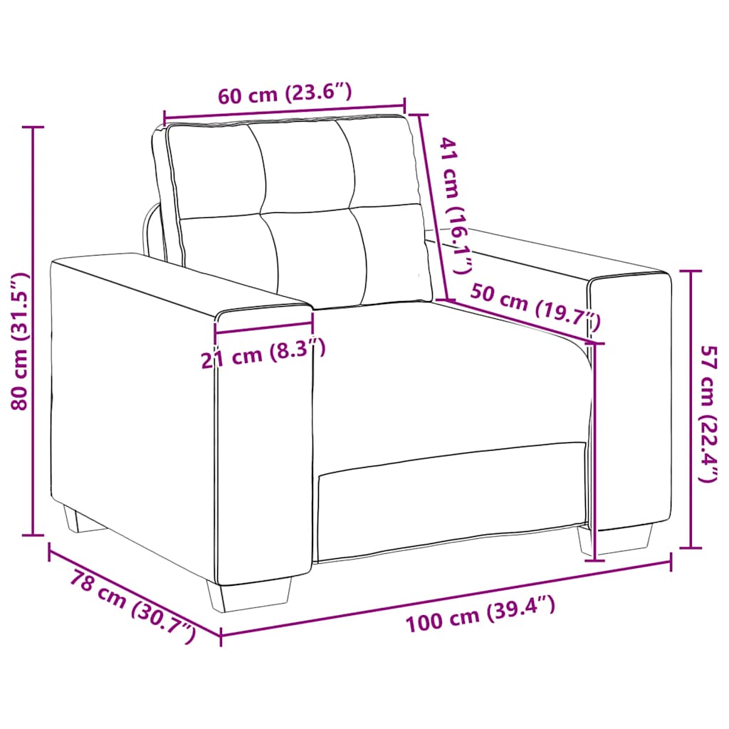 vidaXL Sofa Fotel Jasnoszary 100x78x80 cm Aksamit