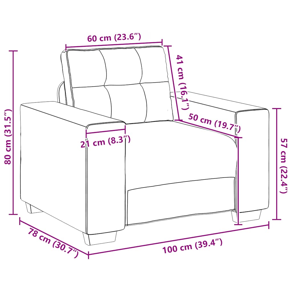 vidaXL Sofa Fotel Czarny 100x78x80 cm Aksamit