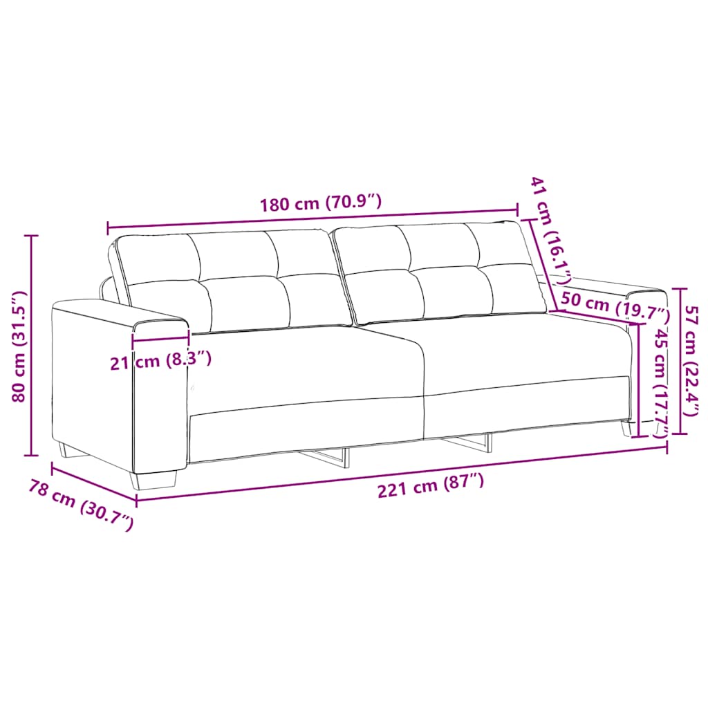 vidaXL Sofa 3-osobowa Ciemnoszara 220x78x80 cm Aksamit