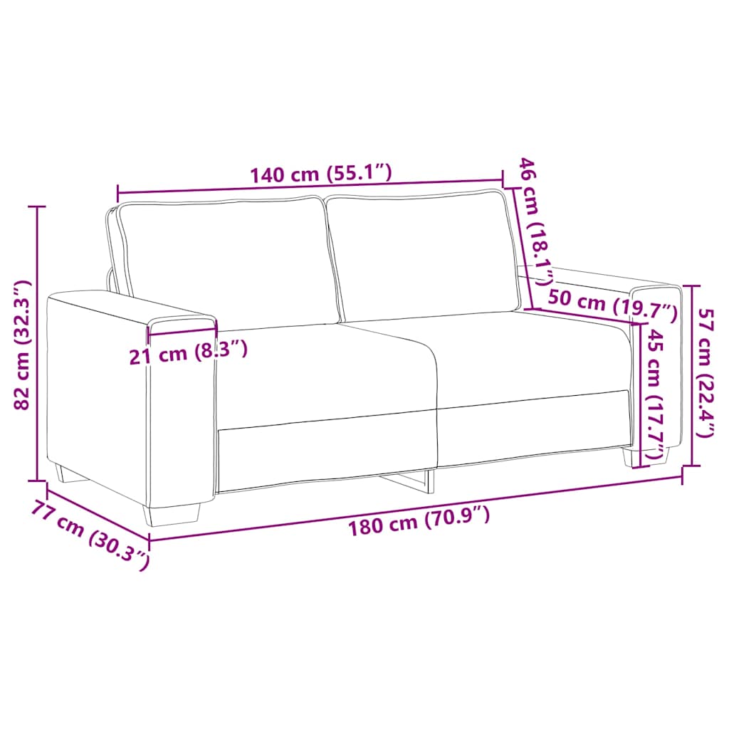 vidaXL Sofa 2-osobowa, szara chmurowy, 180x77x82 cm, tkaniną