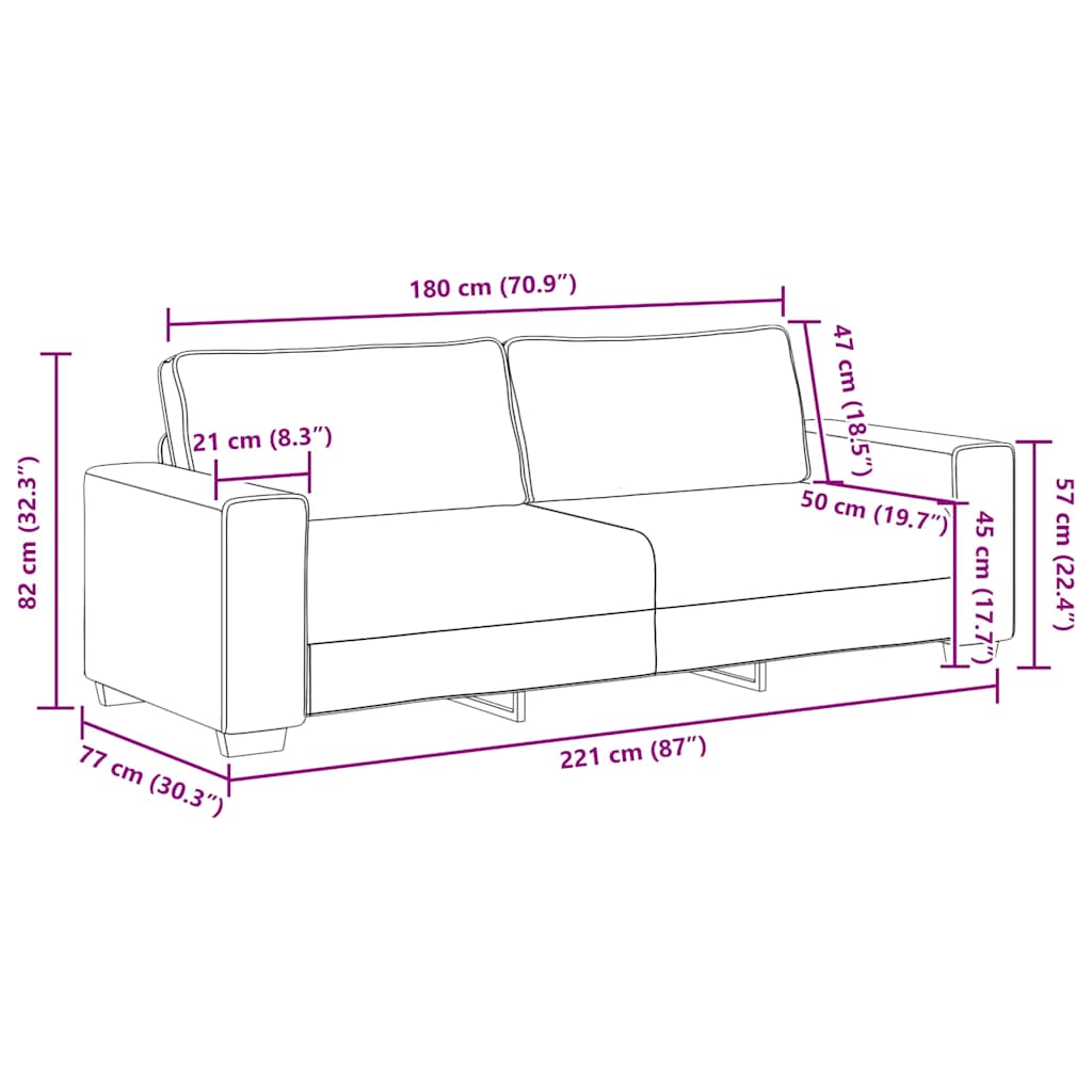 vidaXL Sofa 3-osobowa, ciemnoszara, 220x77x82 cm, tapicerowana tkaniną