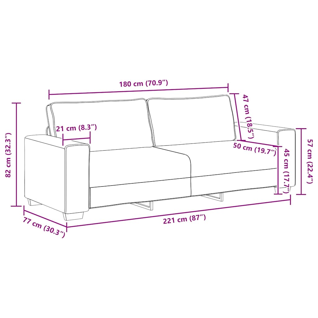 vidaXL Sofa 3-osobowa, czarna, 220x77x82 cm, tapicerowana tkaniną