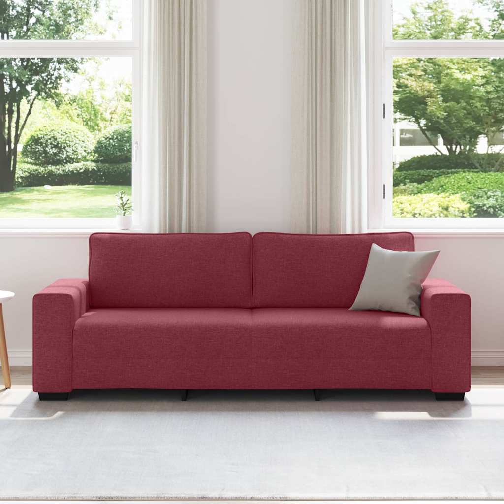vidaXL Sofa 3-osobowa, winna czerwień, 220x77x82 cm, tkaniną
