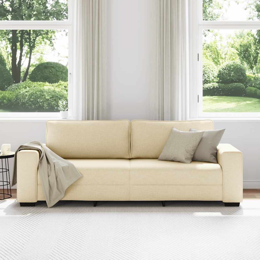 vidaXL Sofa 3-osobowa, kremowa, 220x77x82 cm, tkaniną