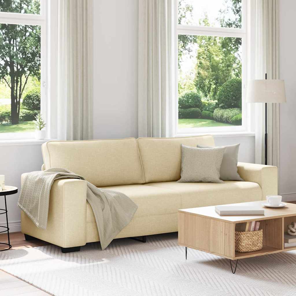 vidaXL Sofa 3-osobowa, kremowa, 220x77x82 cm, tkaniną