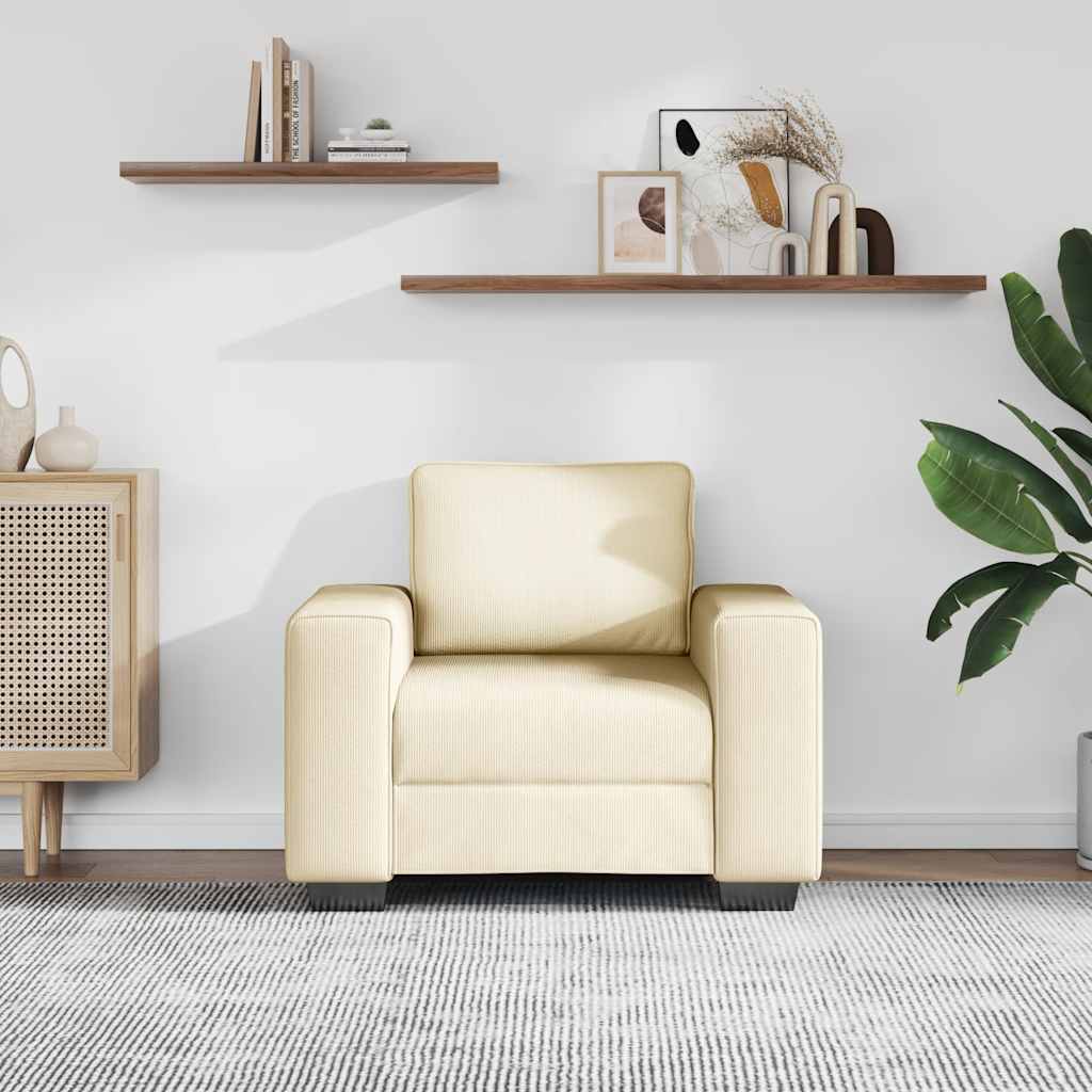 vidaXL Sofa Fotel Kremowy 100x77x82 cm Tkanina Kordowa