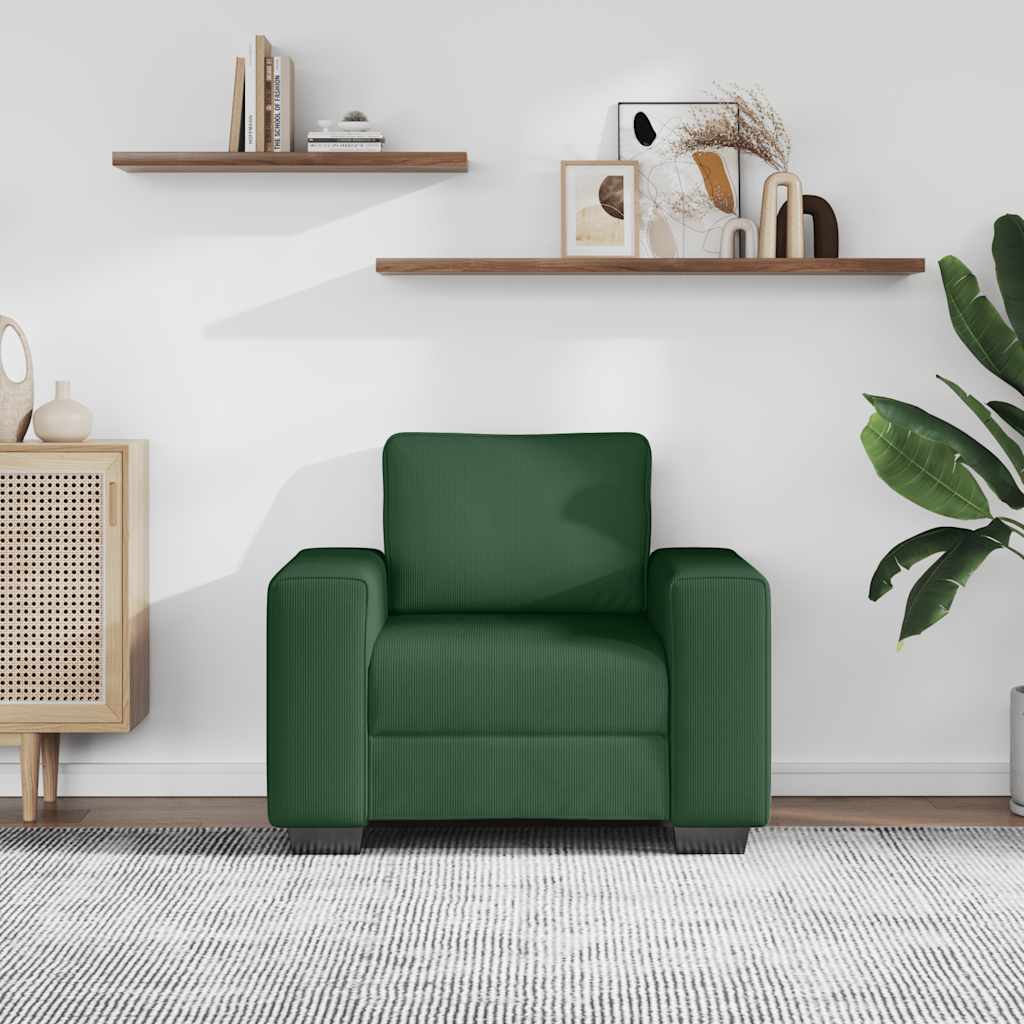 vidaXL Sofa Fotel ciemnozielona 100x77x82 cm Tkanina Corduroy