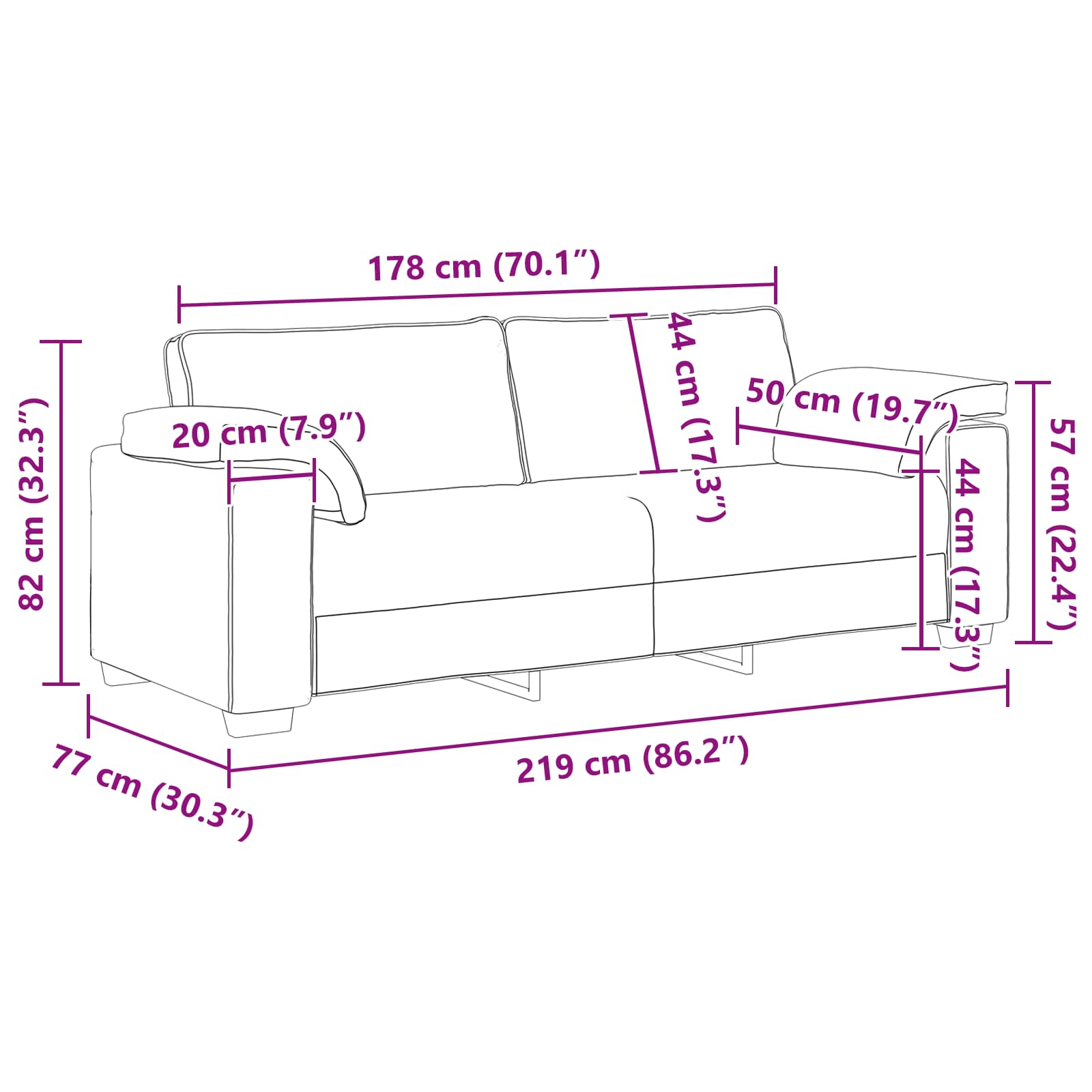 vidaXL Sofa 3-osobowa Jasnoszary 220 cm tkanina