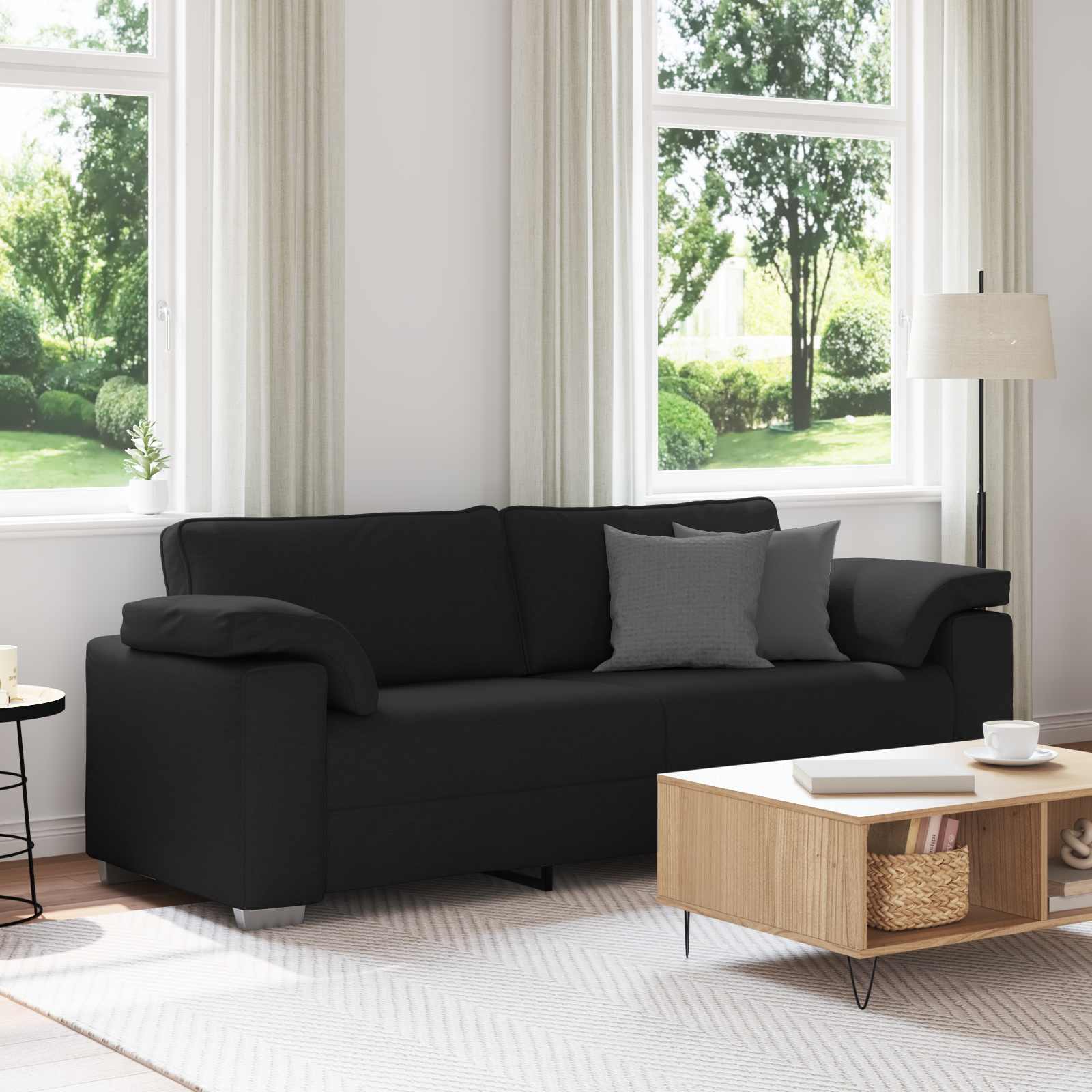 vidaXL Sofa 3-osobowa Czarny 220 cm tkanina