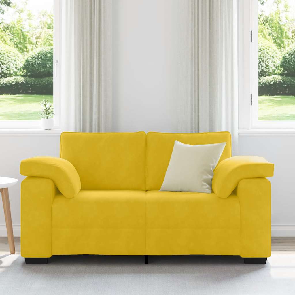 vidaXL Sofa dwuosobowa, żółta, 160x77x82 cm, aksamit