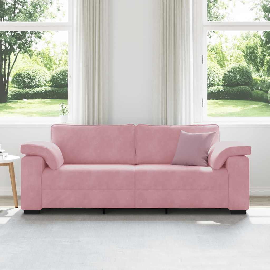 vidaXL Sofa 3-osobowa, różowa, 220x77x82 cm, aksamit