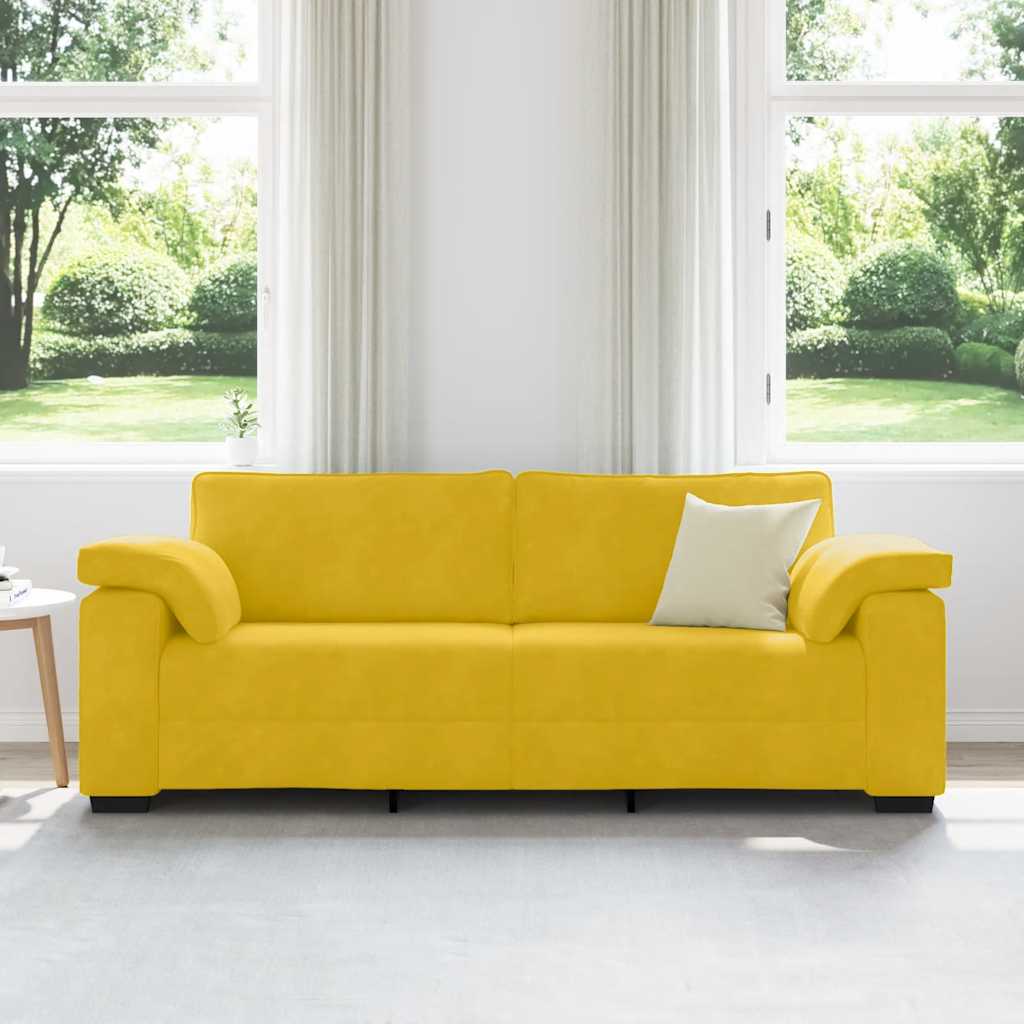 vidaXL Sofa 3-osobowa, żółta, 220x77x82 cm, aksamit