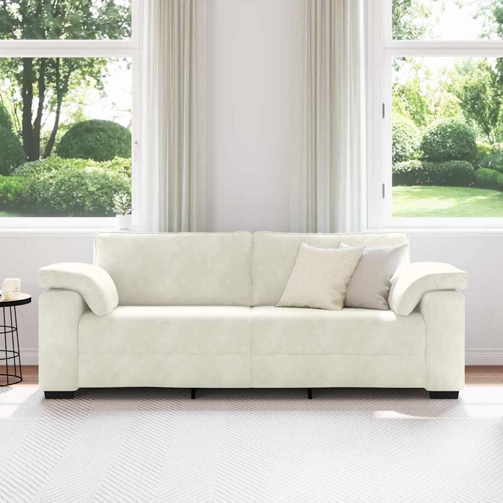 vidaXL Sofa 3-osobowa, kremowa, 220x77x82 cm, aksamit