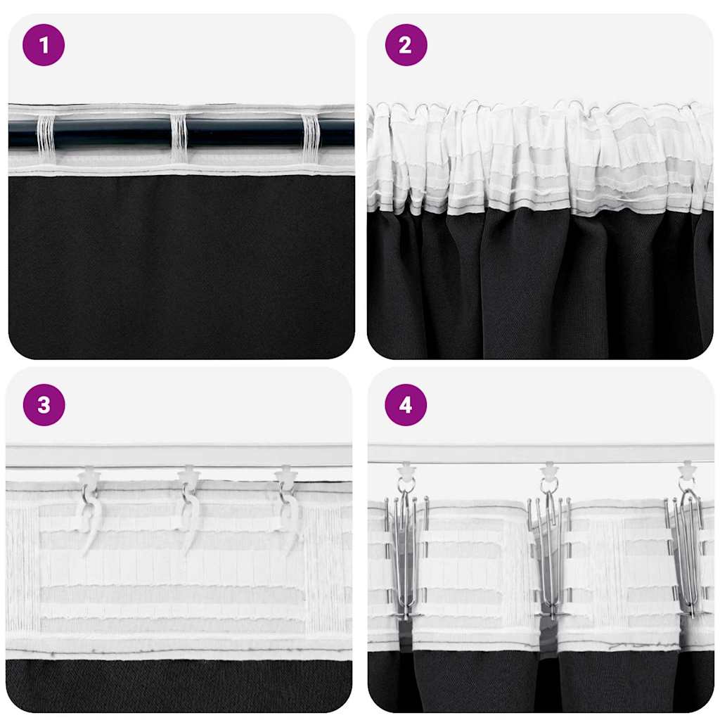 vidaXL Firany blackout z kółkami 2 pcs Czarny 175 x 140 cm Poliester