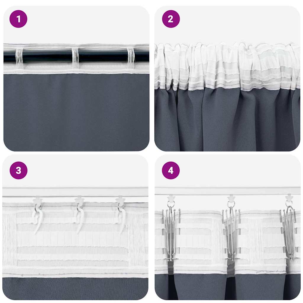 vidaXL Firany blackout z kółkami 2 pcs Antracyt 260 x 140 cm Poliester