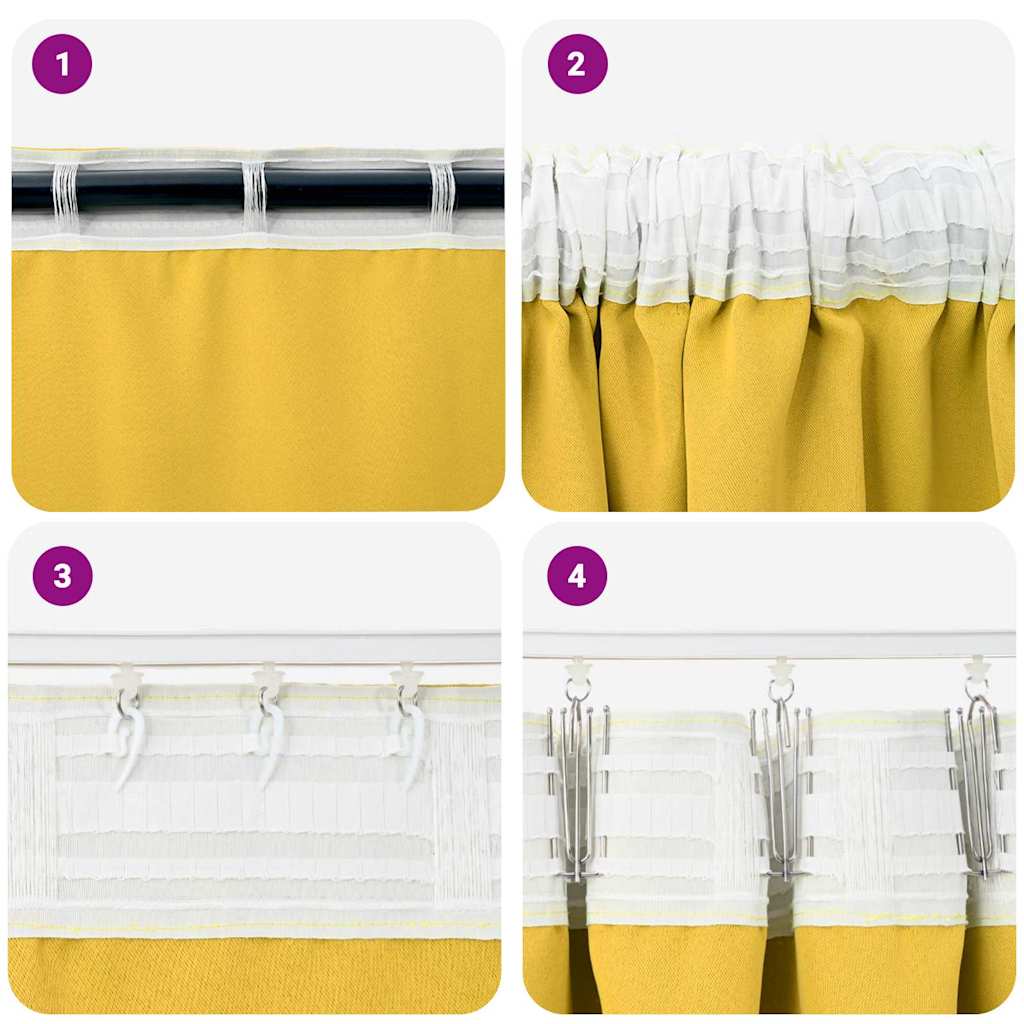 vidaXL Firany blackout z kółkami 2 pcs Musztardowy Żółty 140 x 140 cm