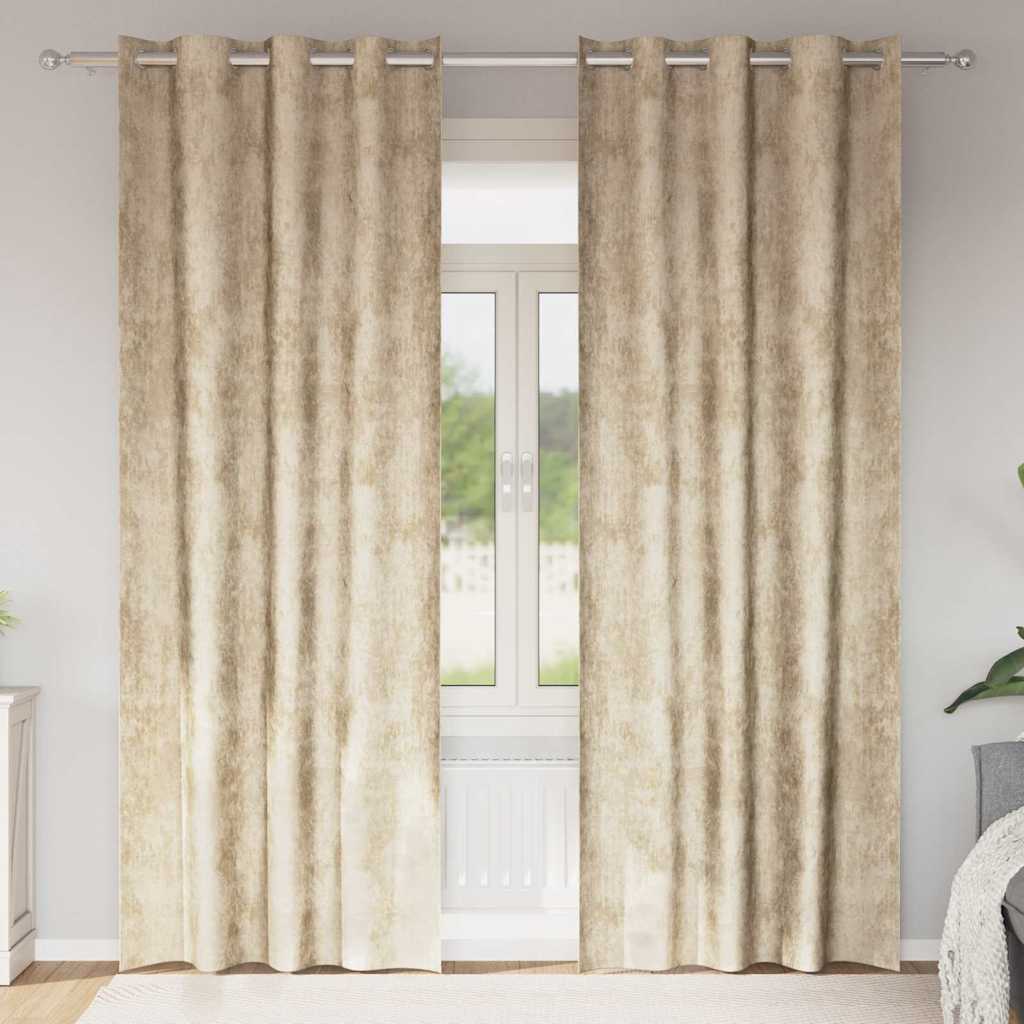 vidaXL Zasłony z weluru z zasłonami 2 pcs Kremowy 245 x 140 cm Aksamit
