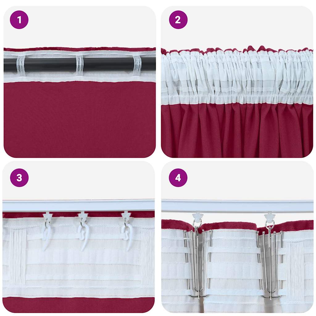vidaXL Zasłony z weluru 2 pcs czerwone wino 140 x 140 cm Aksamit