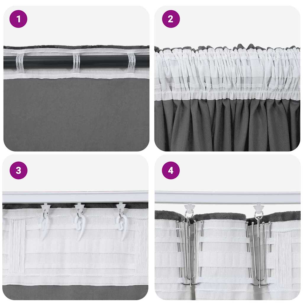 vidaXL Zasłony z weluru z zasłonami 2 pcs Szary 140 x 140 cm Aksamit
