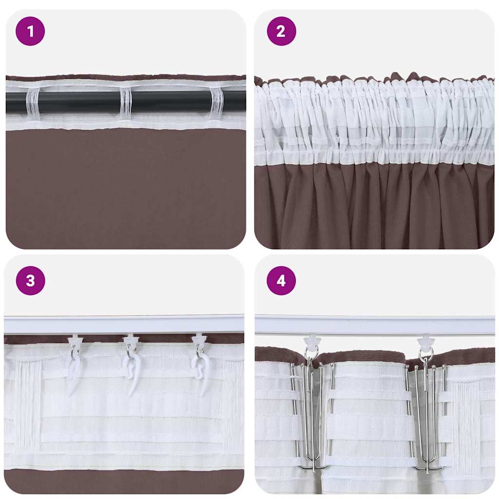 vidaXL Zasłony z weluru z zasłonami 2 pcs Brązowy 260 x 140 cm Aksamit