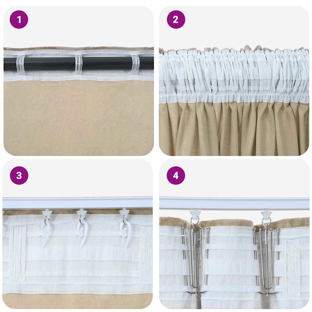 vidaXL Zasłony z weluru z zasłonami 2 pcs Kremowy 175 x 140 cm Aksamit