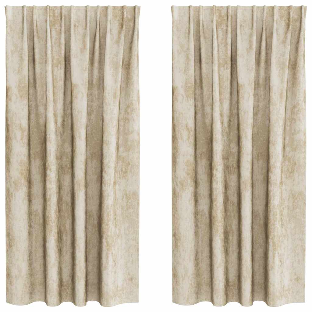 vidaXL Zasłony z weluru z zasłonami 2 pcs Kremowy 175 x 140 cm Aksamit