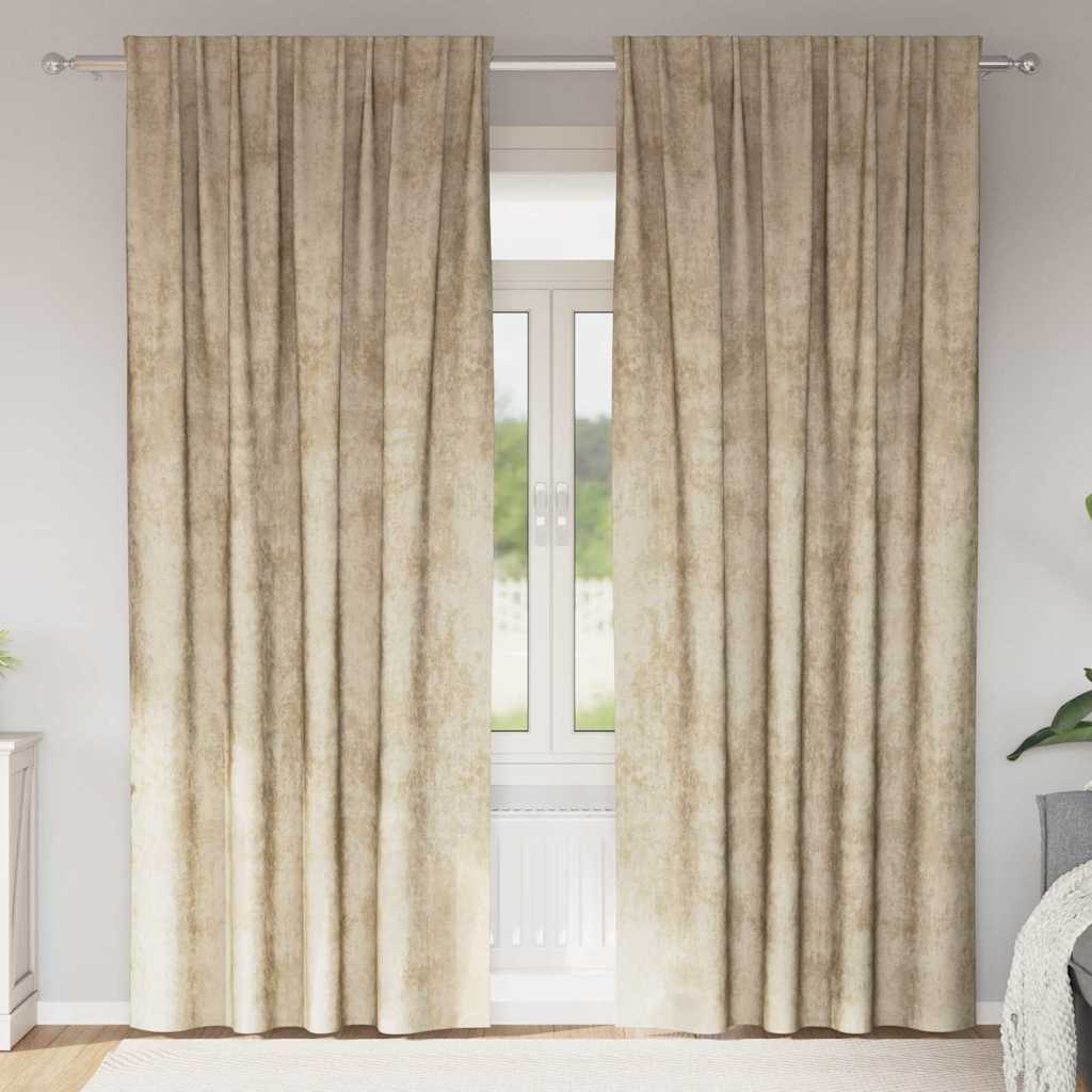 vidaXL Zasłony z weluru z zasłonami 2 pcs Kremowy 225 x 140 cm Aksamit