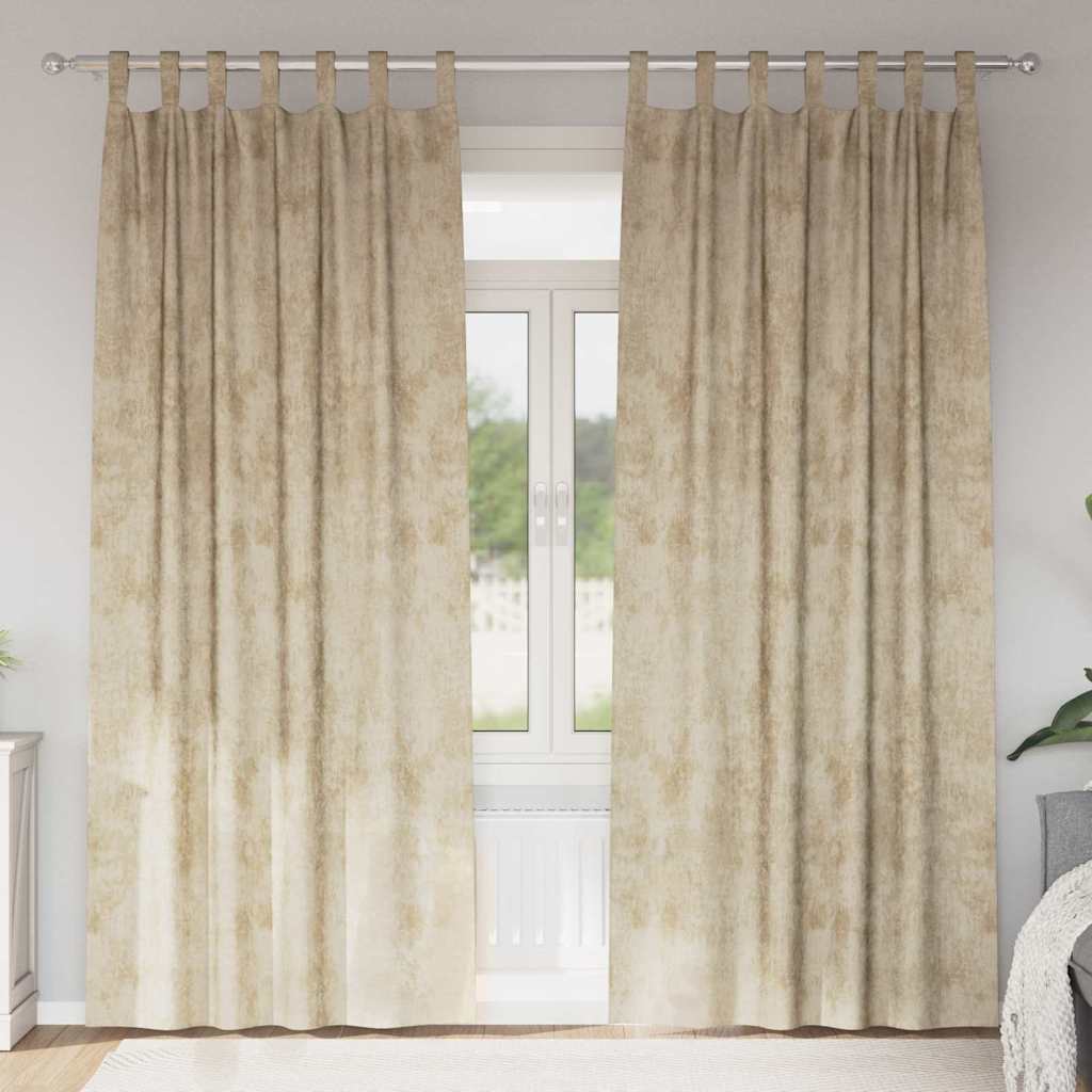 vidaXL Zasłony z weluru z zasłonami 2 pcs Kremowy 245 x 140 cm Aksamit